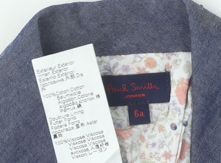 Close-up detail of Paul Smith girls’ blue cotton jacket, size 6, years