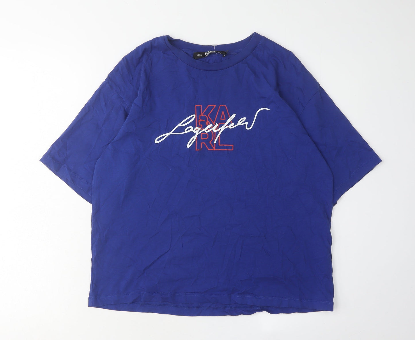 Karl Lagerfeld Women's Blue T-Shirt M Embroidered Casual