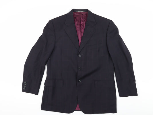 Jaeger Men's Blue Check Wool Blazer - Size 52S