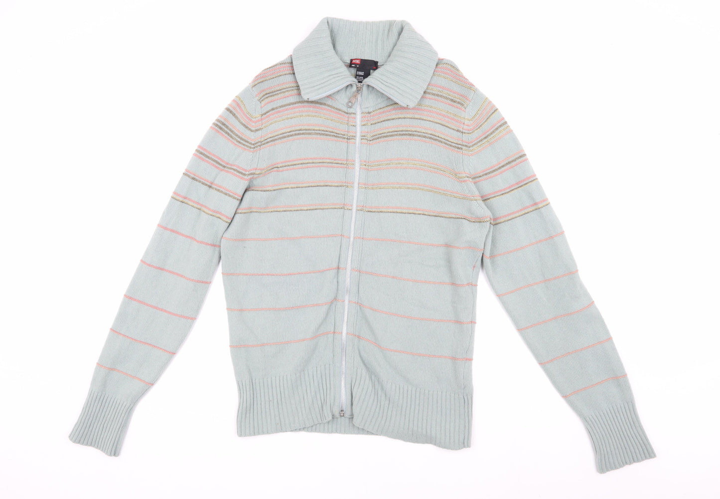 Diesel Men's Grey Striped Knit Jacket Size M