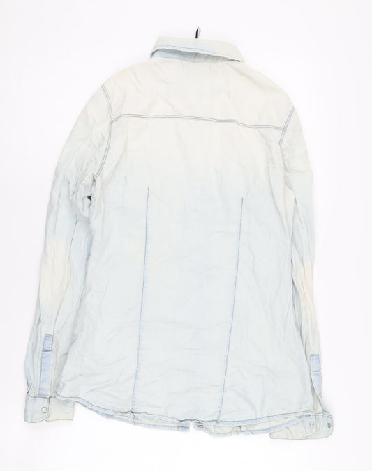 Stradivarius Women's Denim Blue Button-Up Shirt S