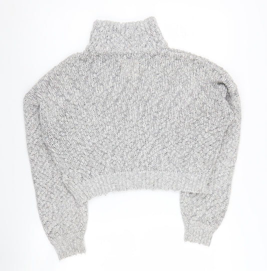 Hollister Women's Grey Chunky-Knit Roll Neck Jumper, S