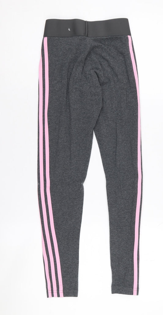 adidas Girls Grey Pink Leggings 2XS, Slim Fit Activewear