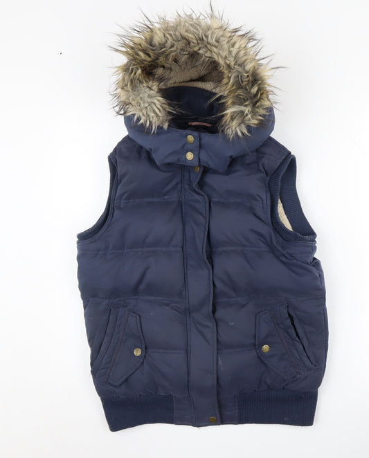 FatFace Women's Blue Puffer Waistcoat Hooded Size 10