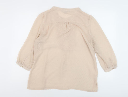 Laura Ashley Beige Blouse Women UK 14 V-Neck 3/4 Sleeve