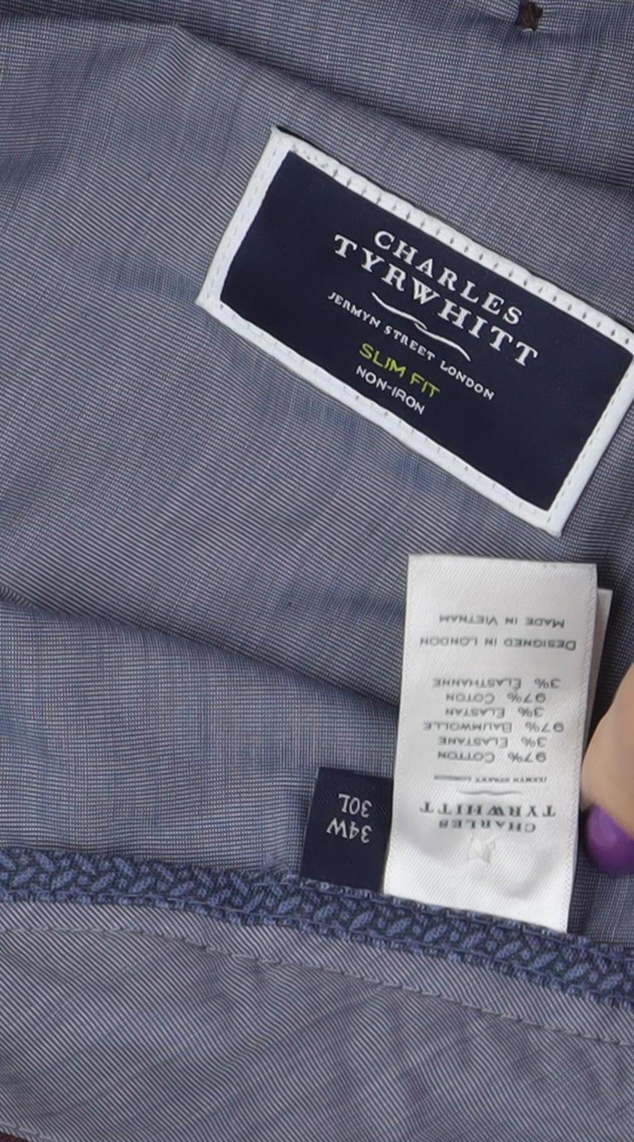 Charles Tyrwhitt Men's Slim Fit Brown Trousers 34W