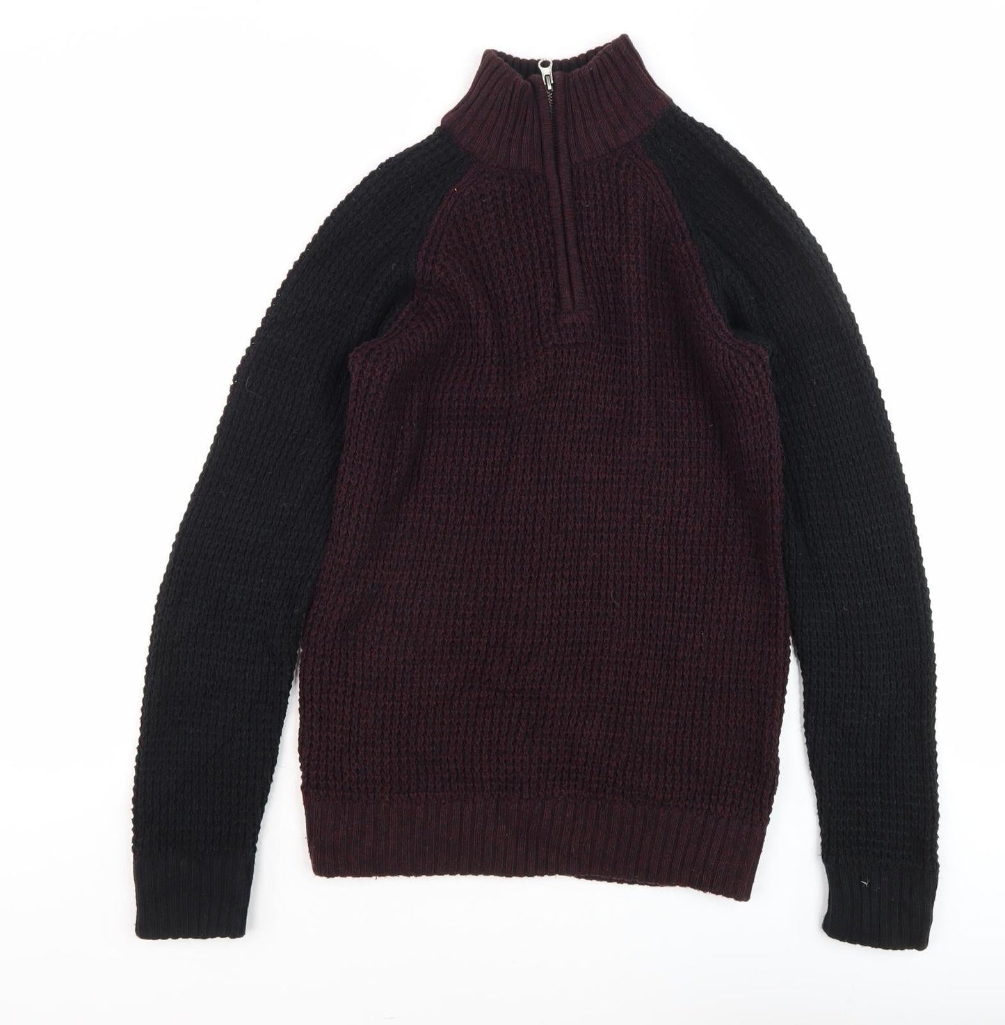 Aéropostale Men's Full Zip Jumper Black Burgundy S