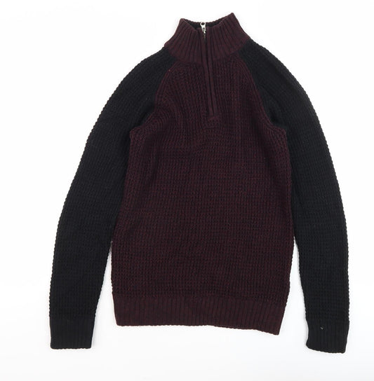 Aéropostale Men's Full Zip Jumper Black Burgundy S