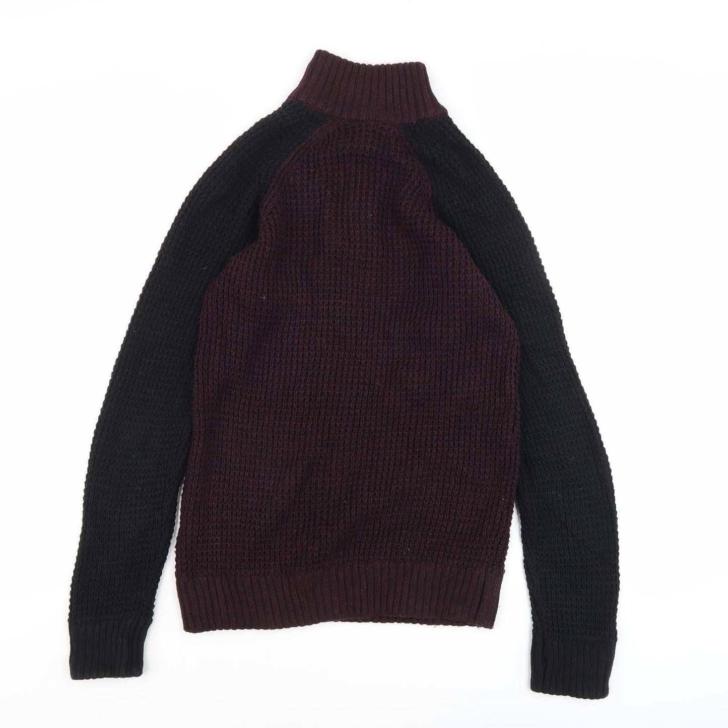 Aéropostale Men's Full Zip Jumper Black Burgundy S