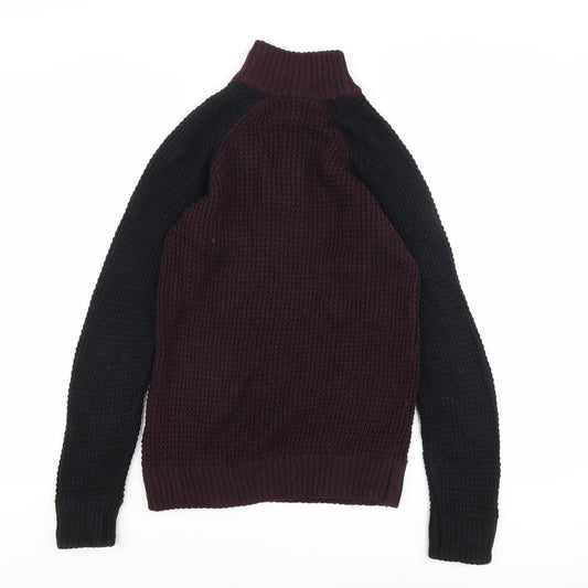 Aéropostale Men's Full Zip Jumper Black Burgundy S