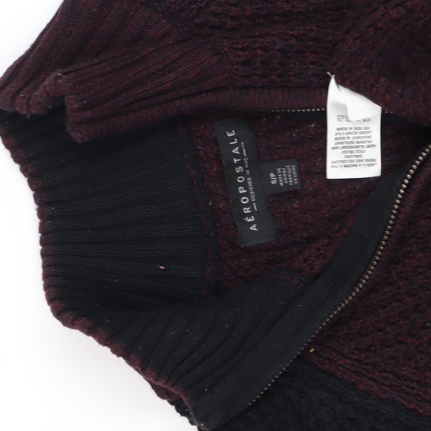 Aéropostale Men's Full Zip Jumper Black Burgundy S