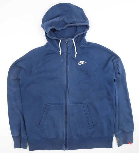 Mens UK L Regular Nike Blue Full Zip Hoodie