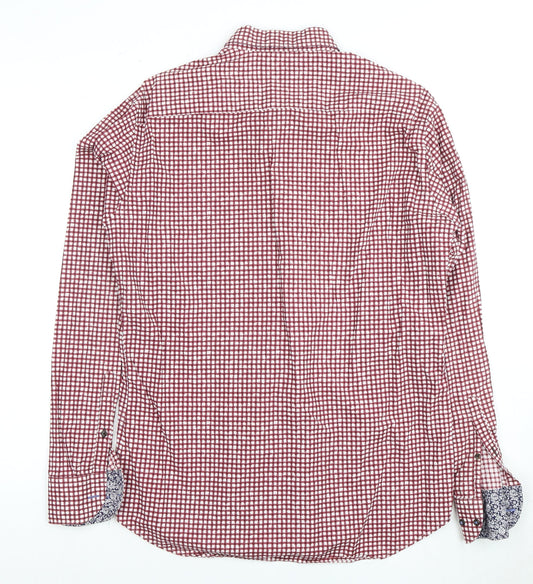Jeff Banks Men's Red Check Medium Casual Dress Shirt