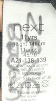 Close-up detail of Next boys’ hooded blue jacket, 11 years, mid-length zip