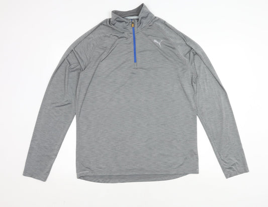 Puma Men's Grey Long Sleeve Pullover, Size L, 1/4 Zip
