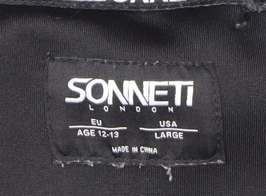Close-up detail of Sonneti boys’ black 1/4 zip sweatshirt 11-12 years