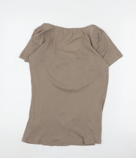 Noa Noa Women's Brown Scoop Neck Button T-Shirt L