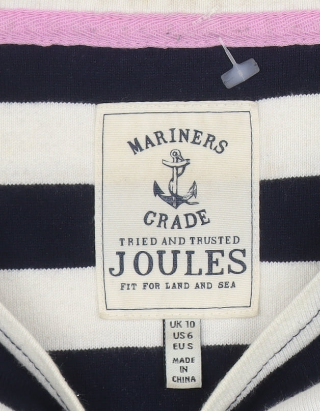 Joules Womens Striped Boat Neck Top UK10 Blue White