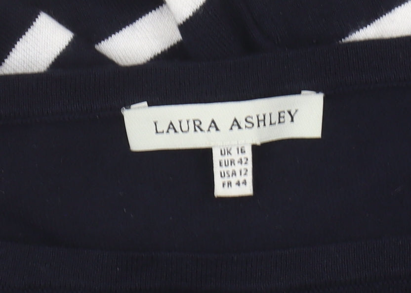 Laura Ashley Women's Black Striped Pullover Jumper Size 16