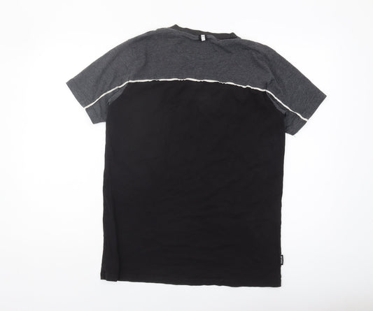 Intense Men's Black/Grey Colourblock T-Shirt Medium