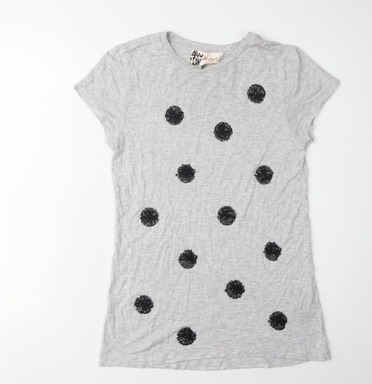 Jaeger Women's Grey Sequin Polka Dot T-Shirt S