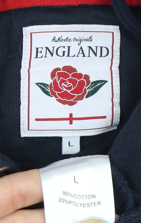 England Men's Blue Embroidered Pullover Hoodie L