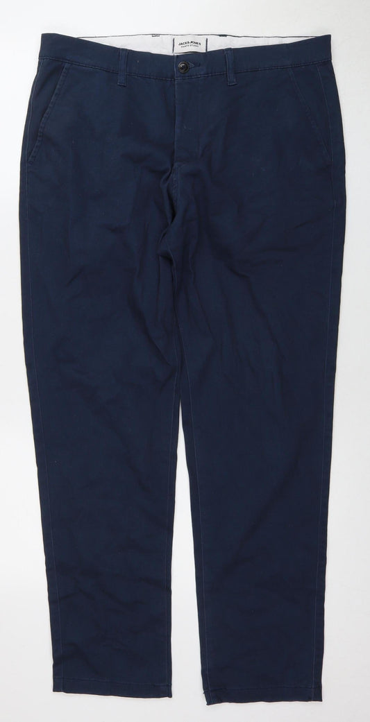 Jack & Jones Men's Blue Chino Trousers, Size 34, Regular Fit