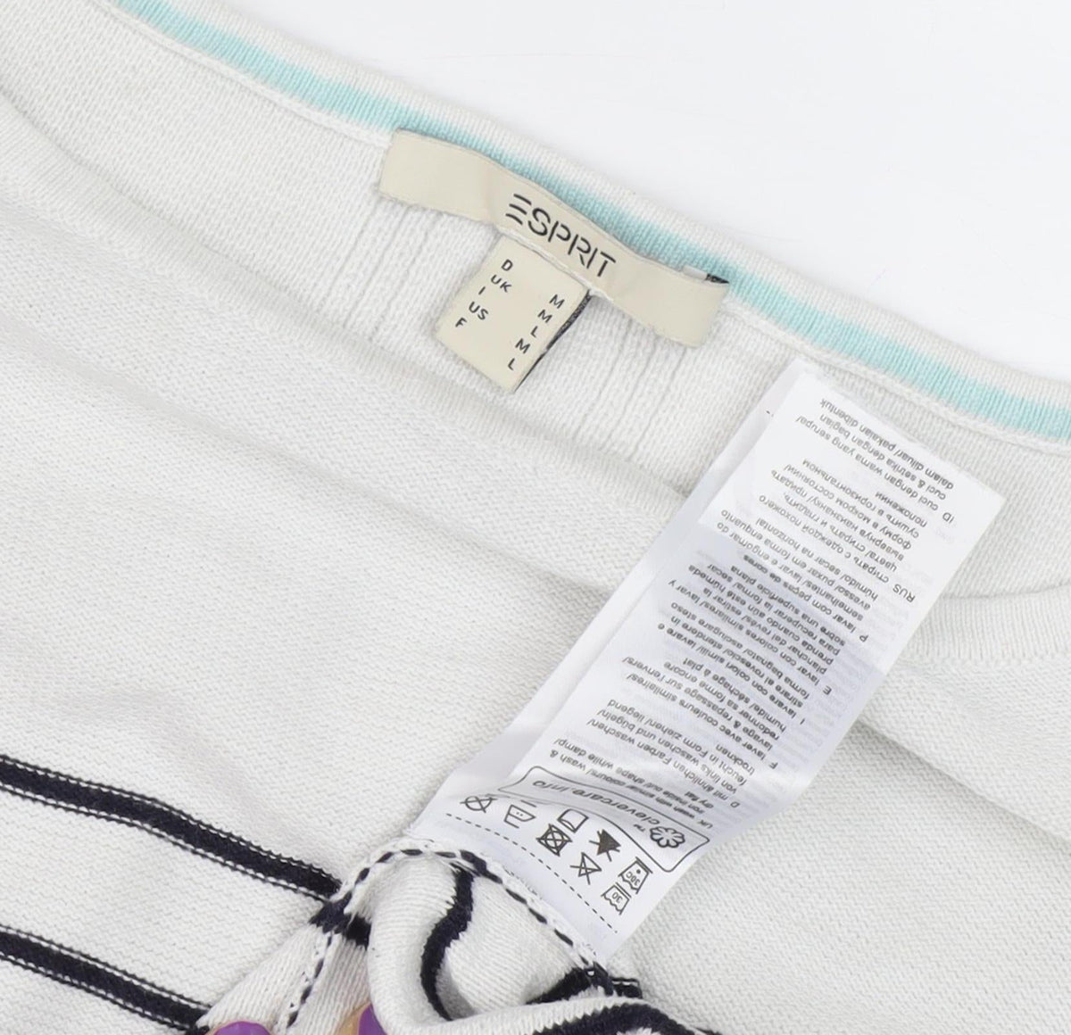 Close-up detail of ESPRIT Women's White Striped Knit Jumper M