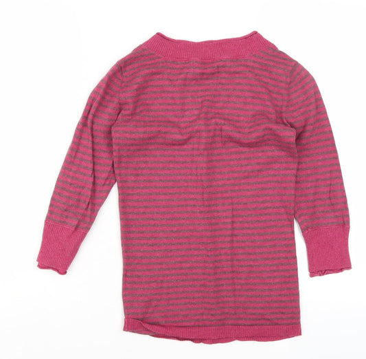 Fat Face Women's Pink V-Neck Striped Pullover Jumper