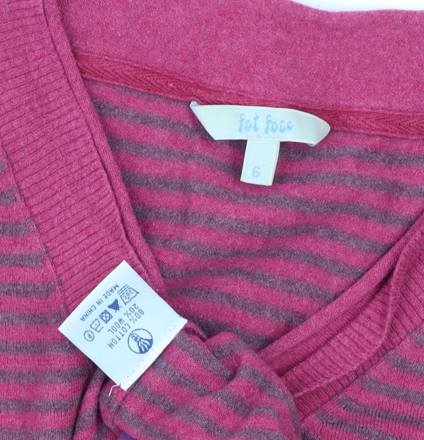 Fat Face Women's Pink V-Neck Striped Pullover Jumper