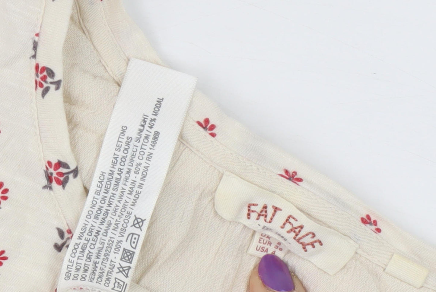 Fat Face Women Ivory Floral Tunic Blouse Size 10