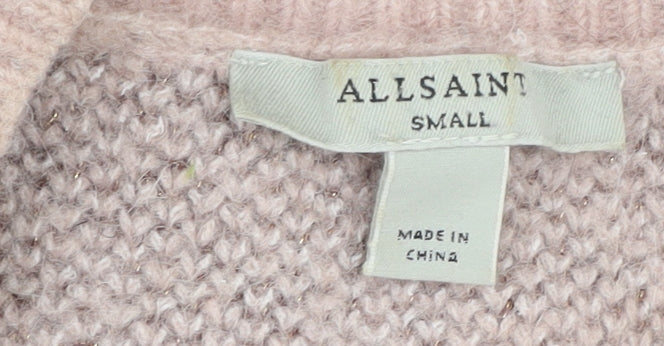 AllSaints Women's Pink Star Knit V-Neck Jumper Size S