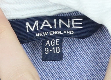 Brand and care label for Maine New England girls’ striped collared t-shirt dress, 9-10 yrs
