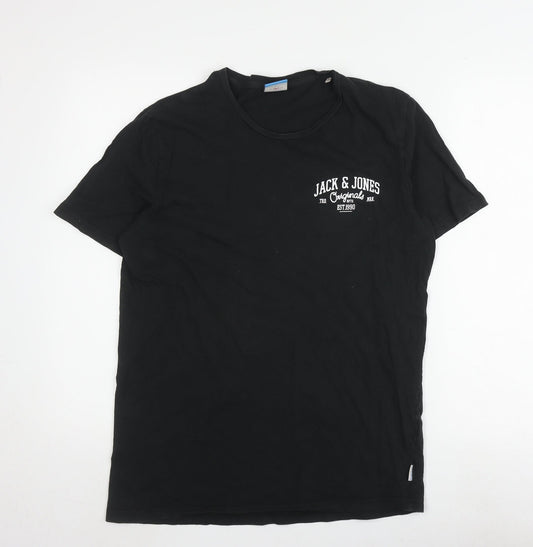 Jack & Jones Men's Black Cotton T-Shirt, Size L, Short Sleeve