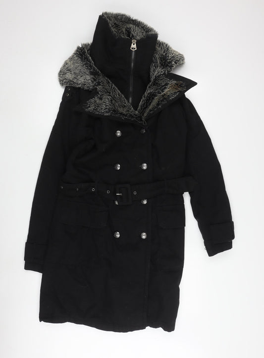 Firetrap Men's Black Parka Coat S Belted Hooded