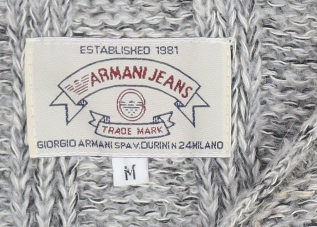 Armani Jeans Women's Grey Cable-Knit Pullover Jumper Size M