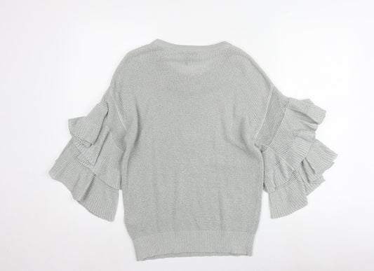DKNY Women's Grey Knit Jumper, Size S with Ruffle Sleeves