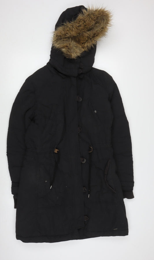 Levi's Women's Black Fur Trim Parka Coat, Medium