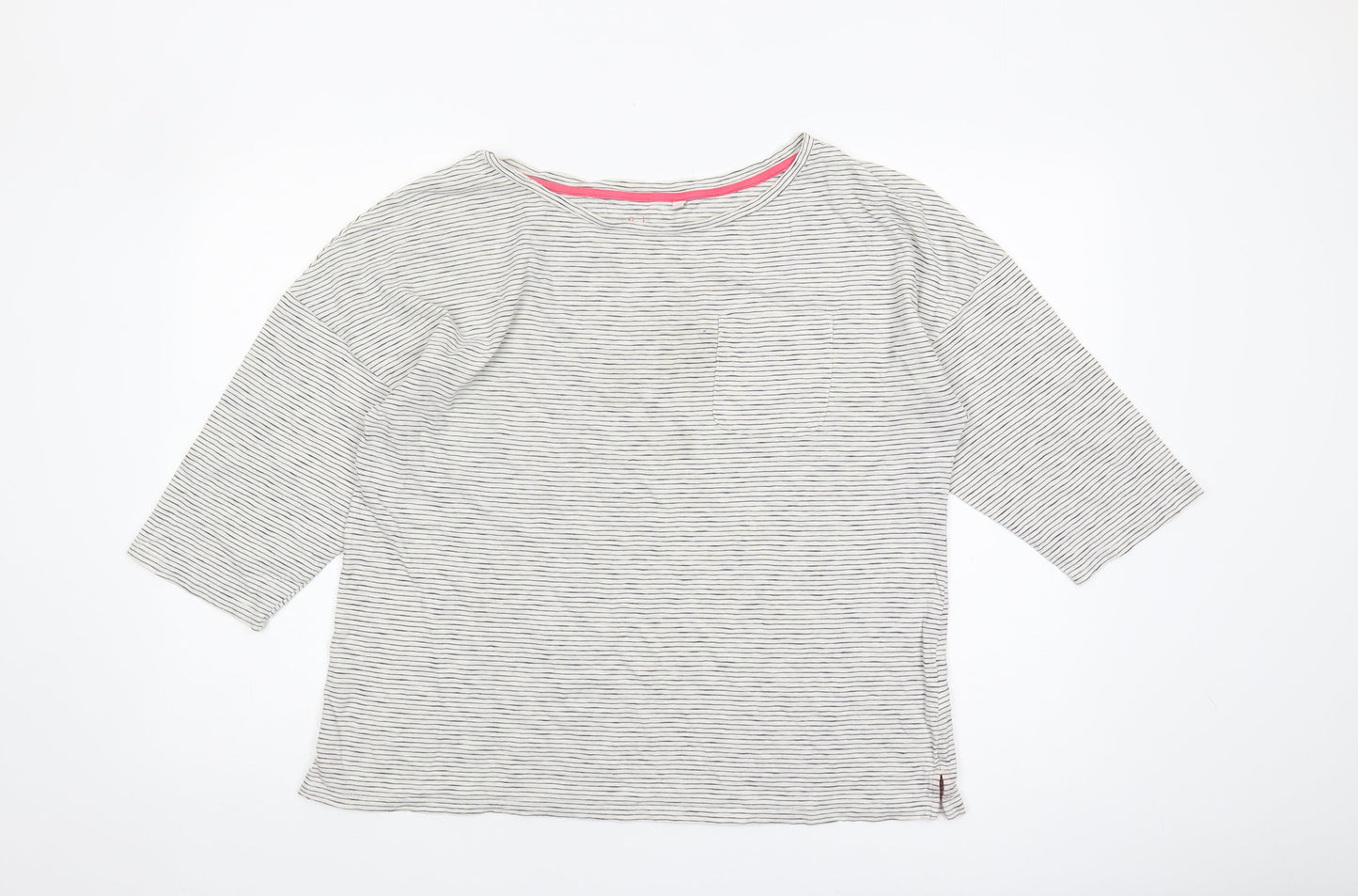 Boden Women's L Striped T-Shirt, 3/4 Sleeve, White