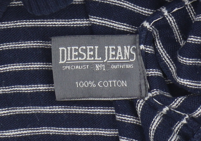 Diesel Jeans XL Men's Blue Striped Hooded Pullover Jumper