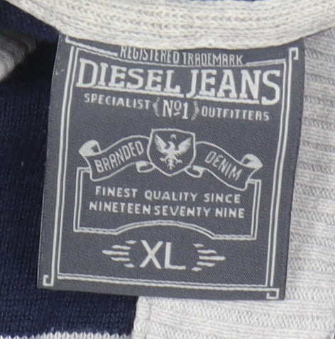 Diesel Jeans XL Men's Blue Striped Hooded Pullover Jumper