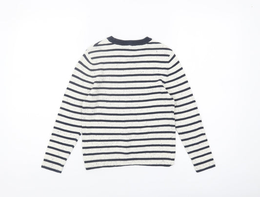 H&M Girls White Striped Knit Jumper 6-7 Years