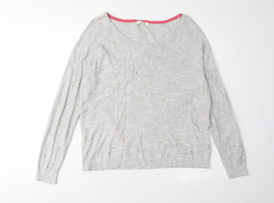 White Stuff Women's Grey V-Neck Polka Dot Pullover Jumper