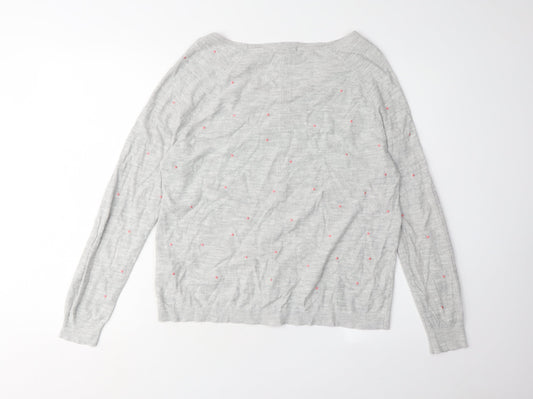 White Stuff Women's Grey V-Neck Polka Dot Pullover Jumper