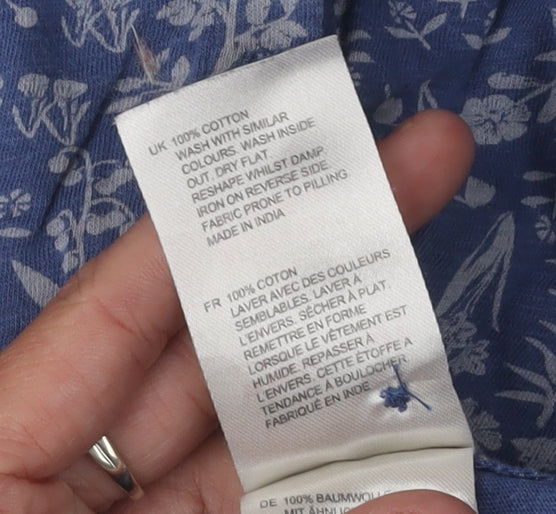 White Stuff Women's Blue Floral Button-Up Shirt, Size 8, Casual