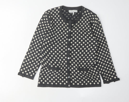 Laura Ashley Women's Grey Polka Dot Cardigan Size 10