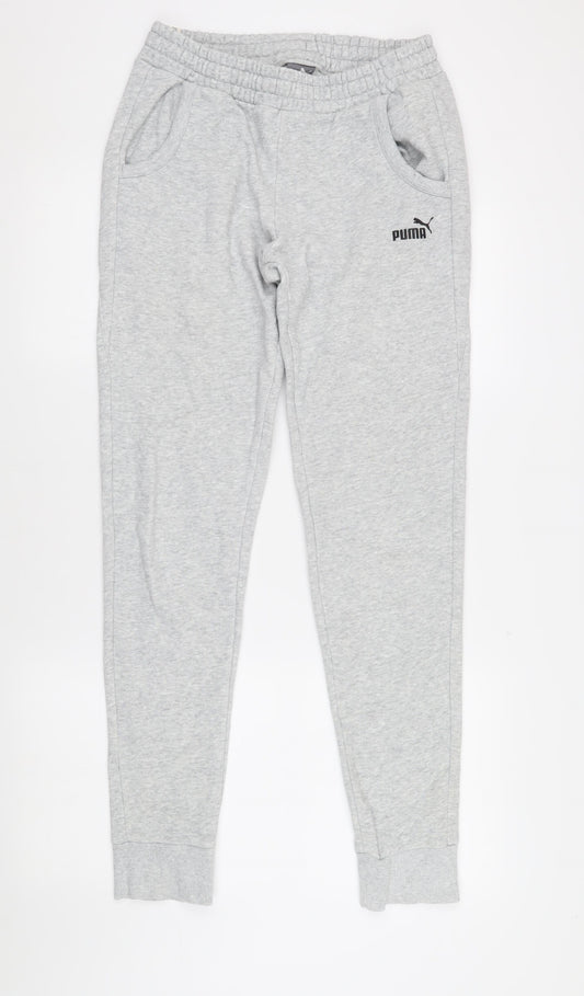 Puma Men's Grey Joggers, Size S, Sporty Fleece Trousers