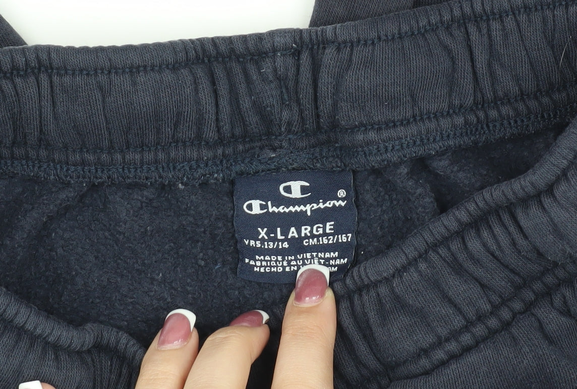 Close-up detail of Champion boys’ black jogger trousers xl - perfect for school
