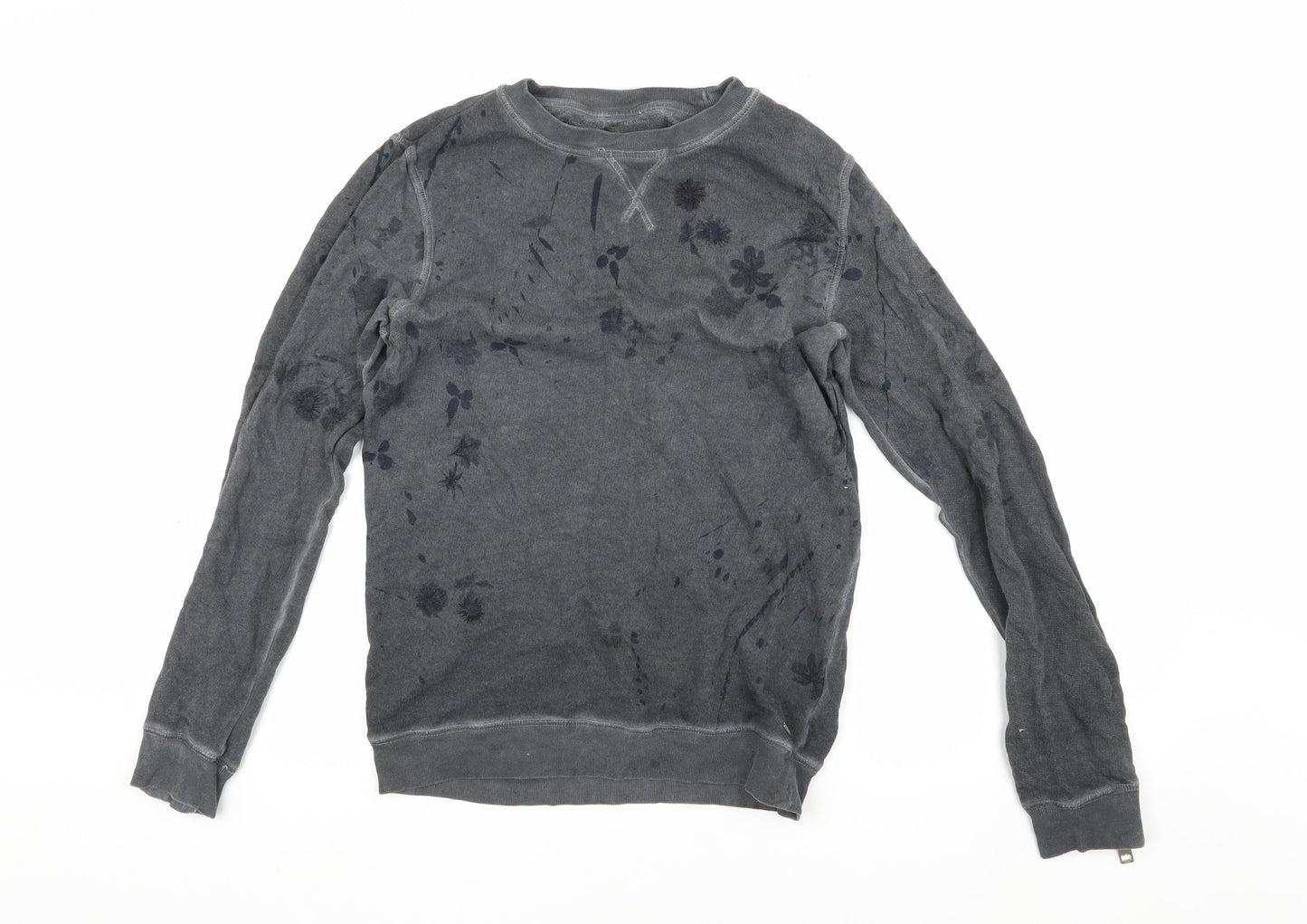 Diesel Grey Pullover Sweatshirt, Unisex S, Floral Accent