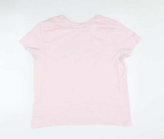 Disney Women's Pink Love T-Shirt UK 16 Crew Neck Short Sleeve